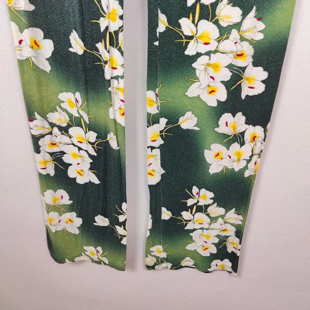Samantha Sung Pants Womens 2 Pull On Green Blue‎ Floral Print Jersey Straight - Picture 4 of 7